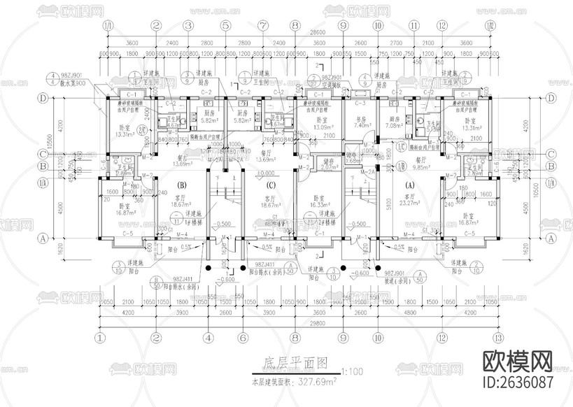 公寓樓CAD施工圖下載(渲染圖1)