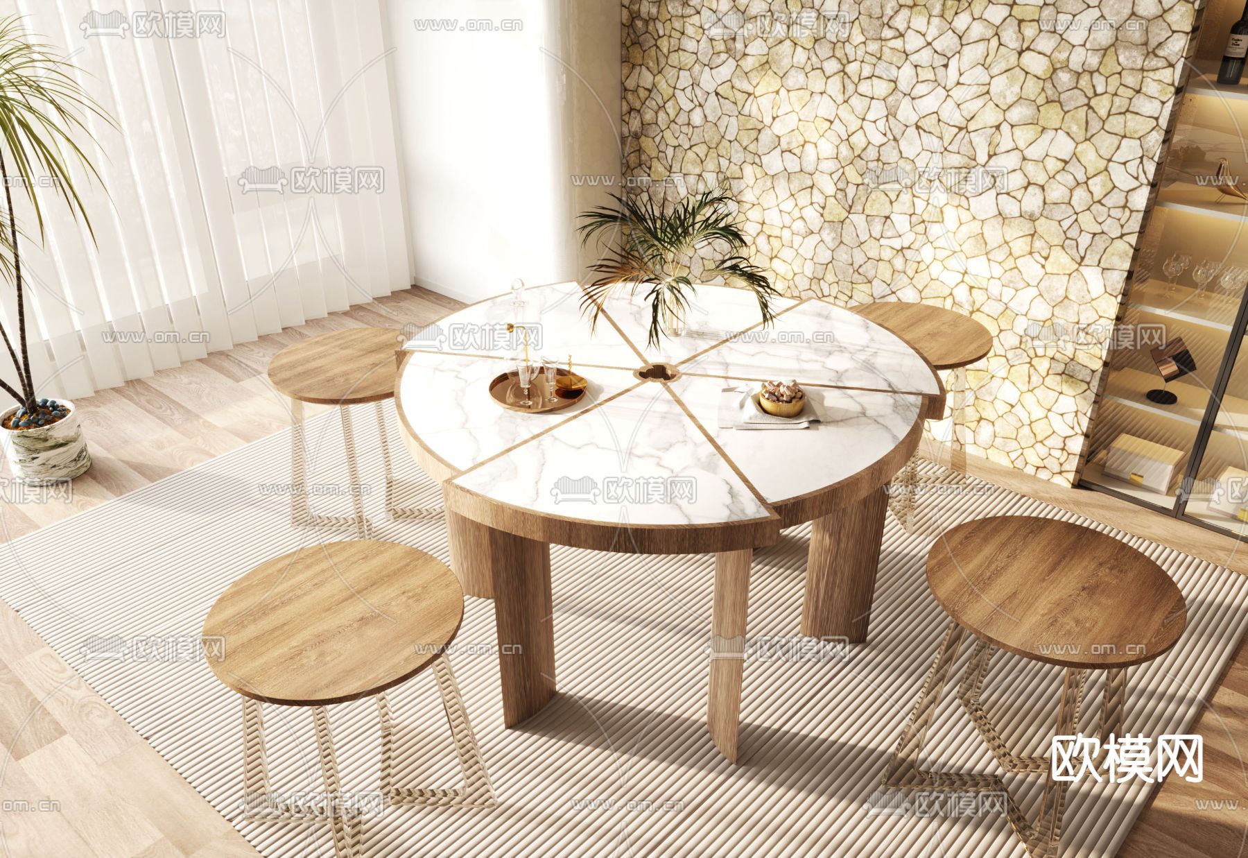 法式餐桌椅3d模型下载