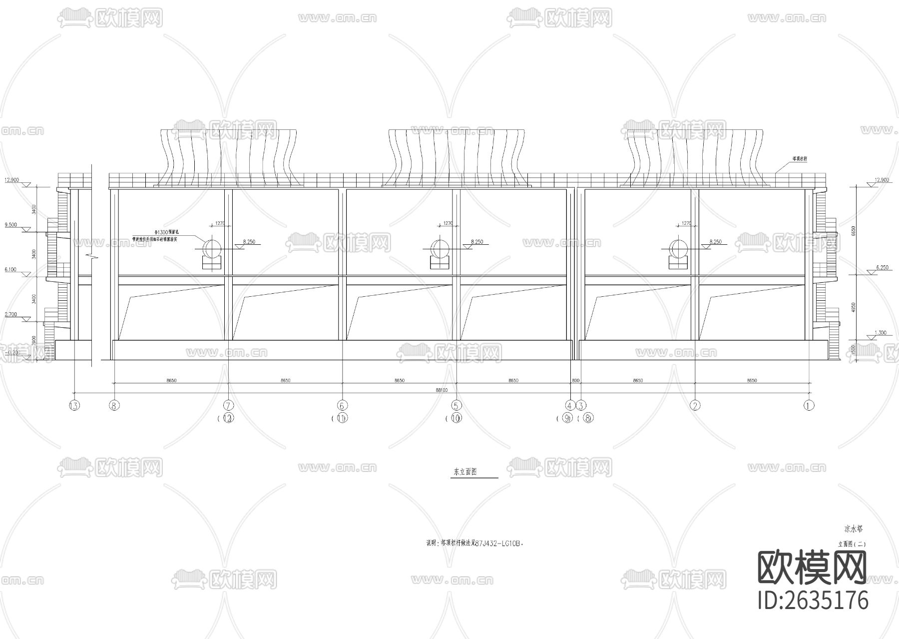 凉水塔CAD节点大样下载（渲染图7）