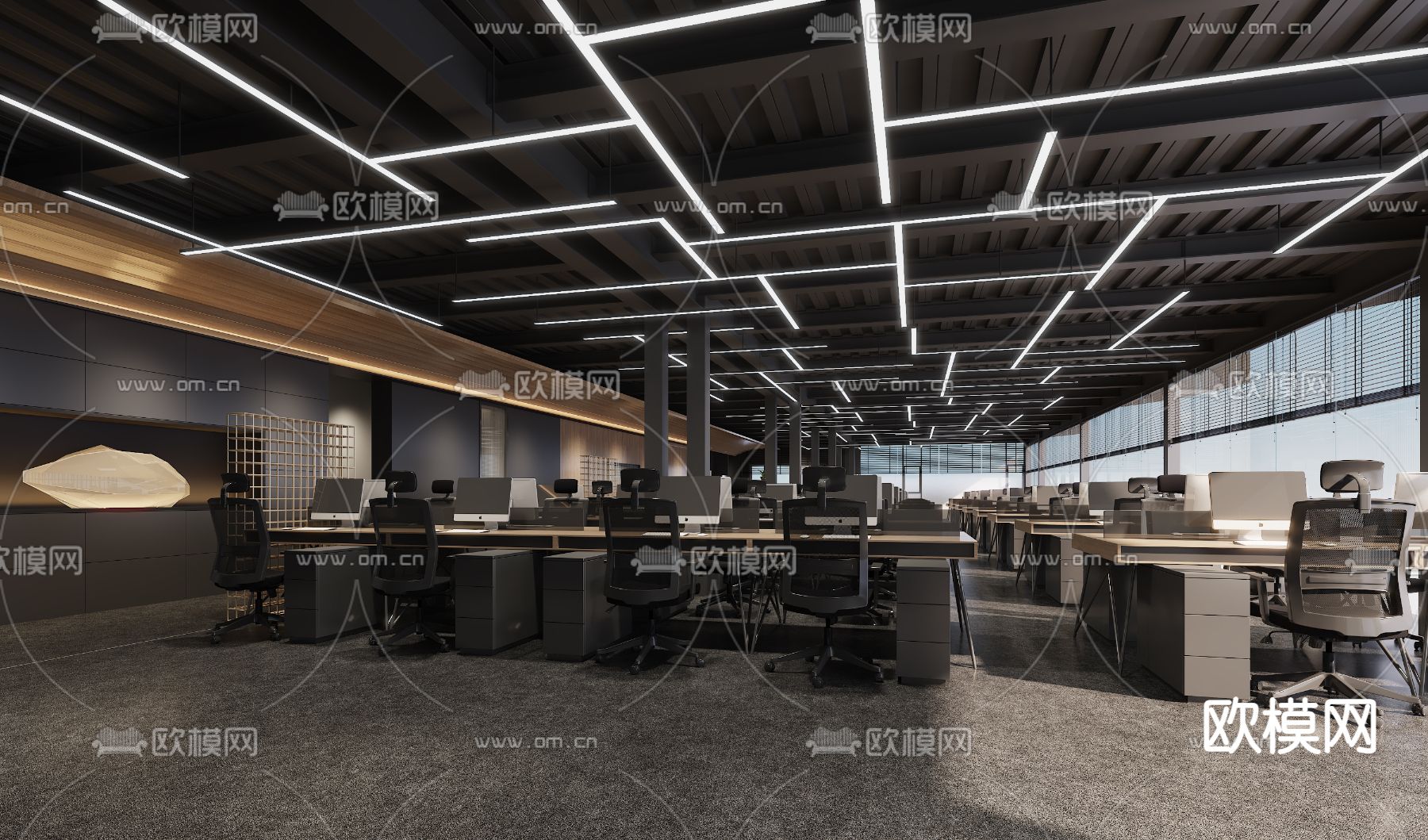 开放式办公室 办公区3d模型下载（渲染图1）