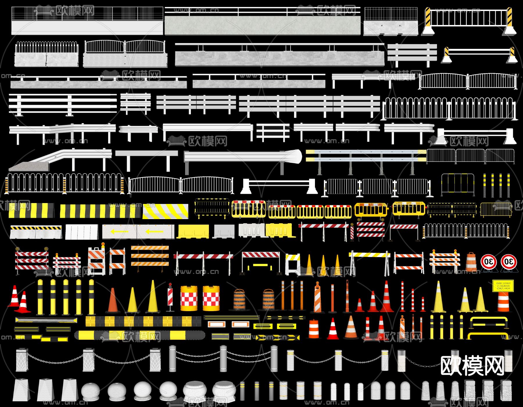 现代道路护栏 车挡石su模型下载