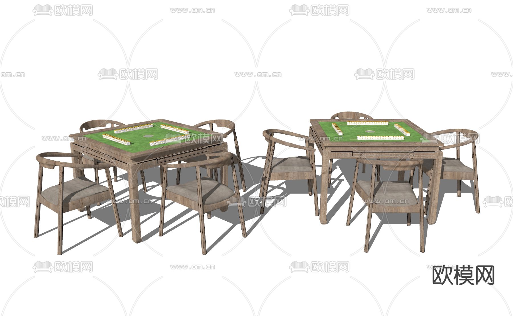 中式麻将桌椅su模型下载（渲染图2）
