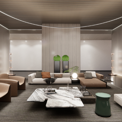  现代休息区 洽谈区su模型 