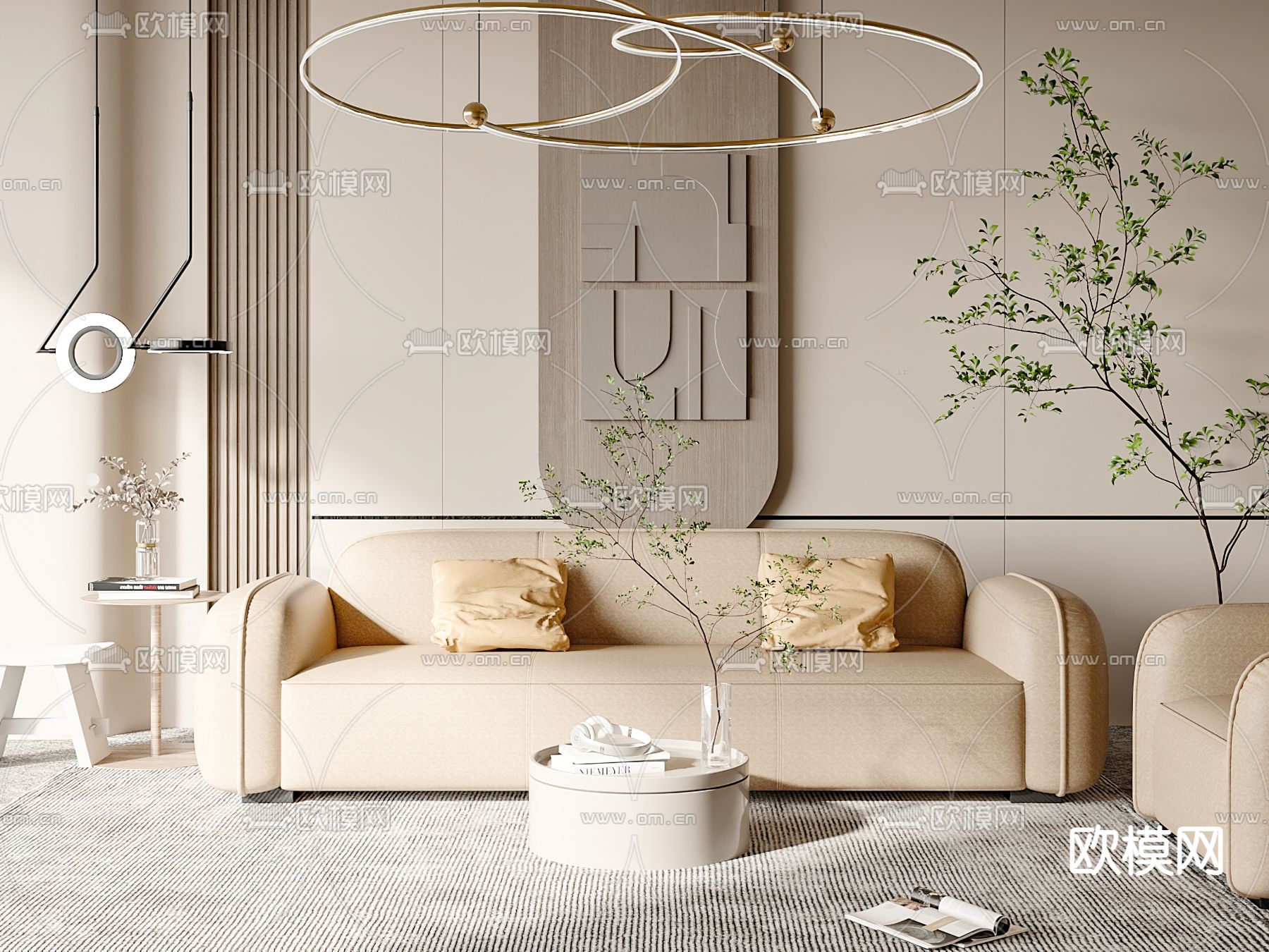 奶油风双人沙发3d模型下载