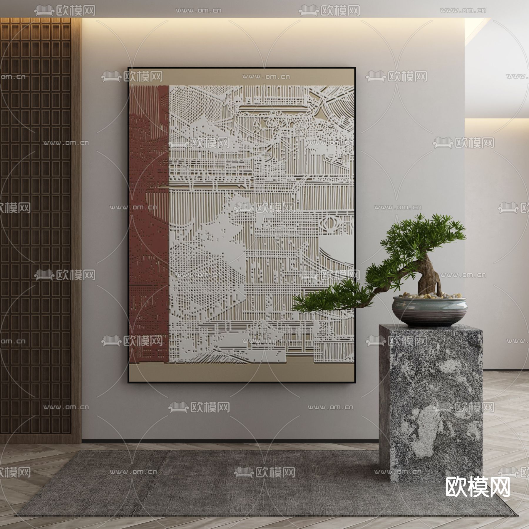新中式装饰画 立体画 挂画3d模型下载_ID14083582_3dmax免费模型-欧模网