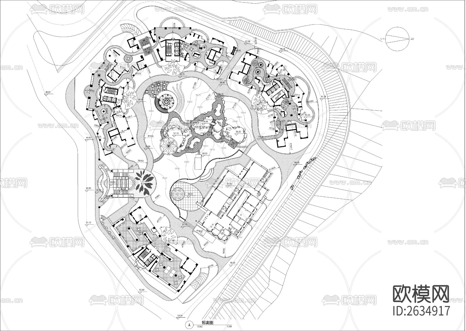 深圳某高层小区架空层cad施工图下载（渲染图3）