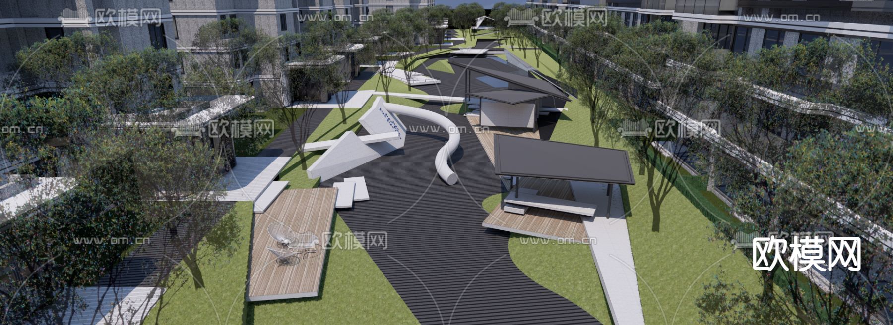 现代小区鸟瞰su模型下载（渲染图1）