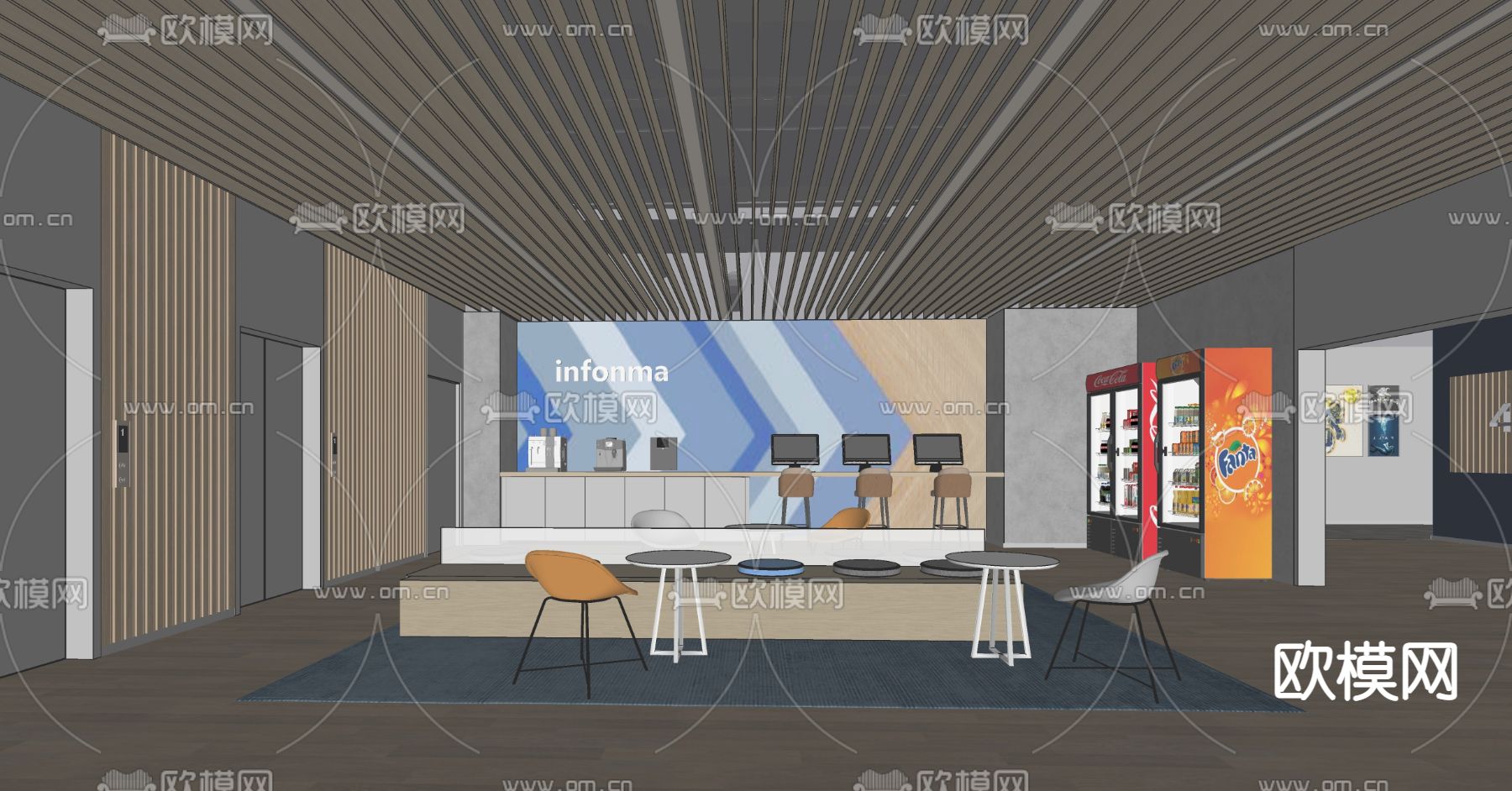 现代茶水间 办公休息区su模型下载（渲染图2）