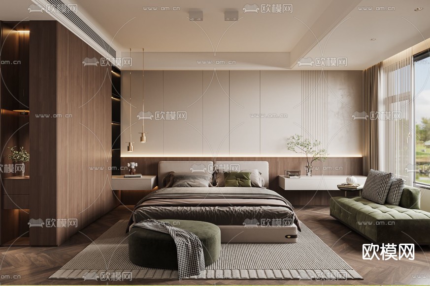现代卧室 客餐厅3d模型下载_ID14085028_3dmax免费模型-欧模网