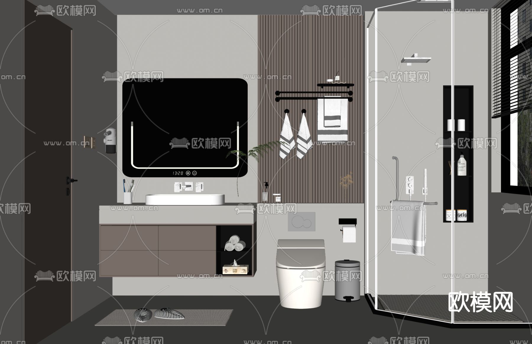 现代卫生间su模型下载（渲染图2）