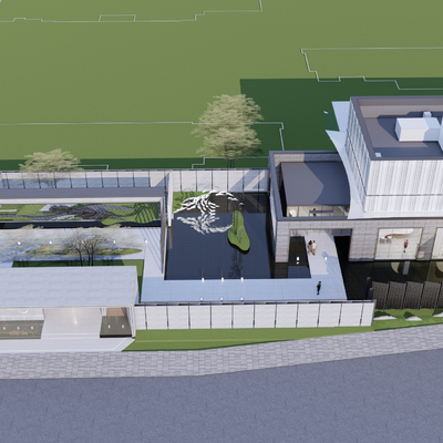  现代售楼处鸟瞰su模型 