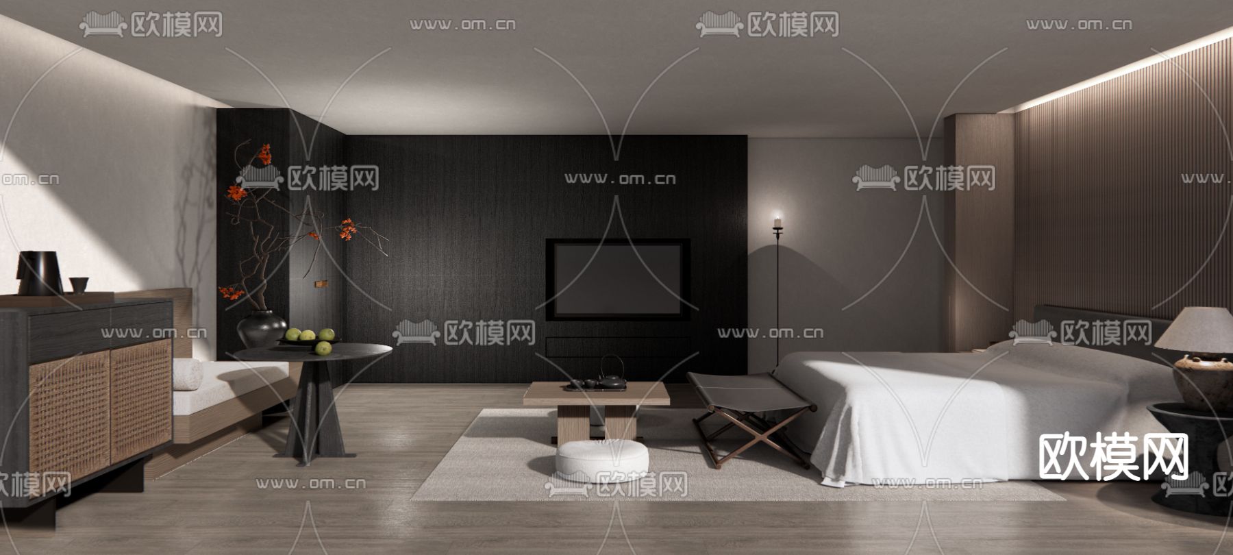 侘寂酒店客房su模型下载（渲染图2）