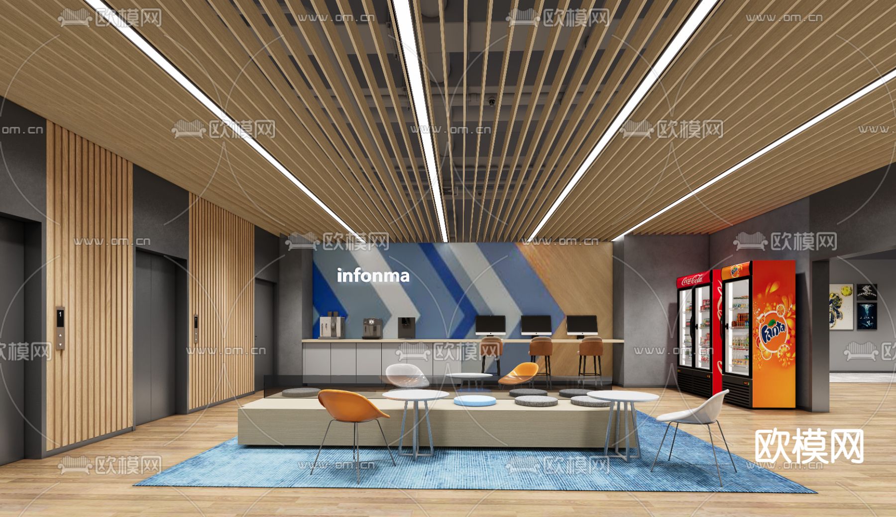 现代茶水间 办公休息区su模型下载（渲染图1）