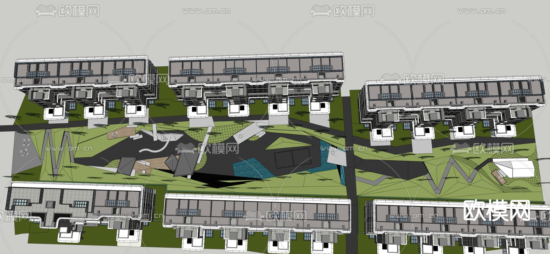 现代小区鸟瞰su模型下载（渲染图5）