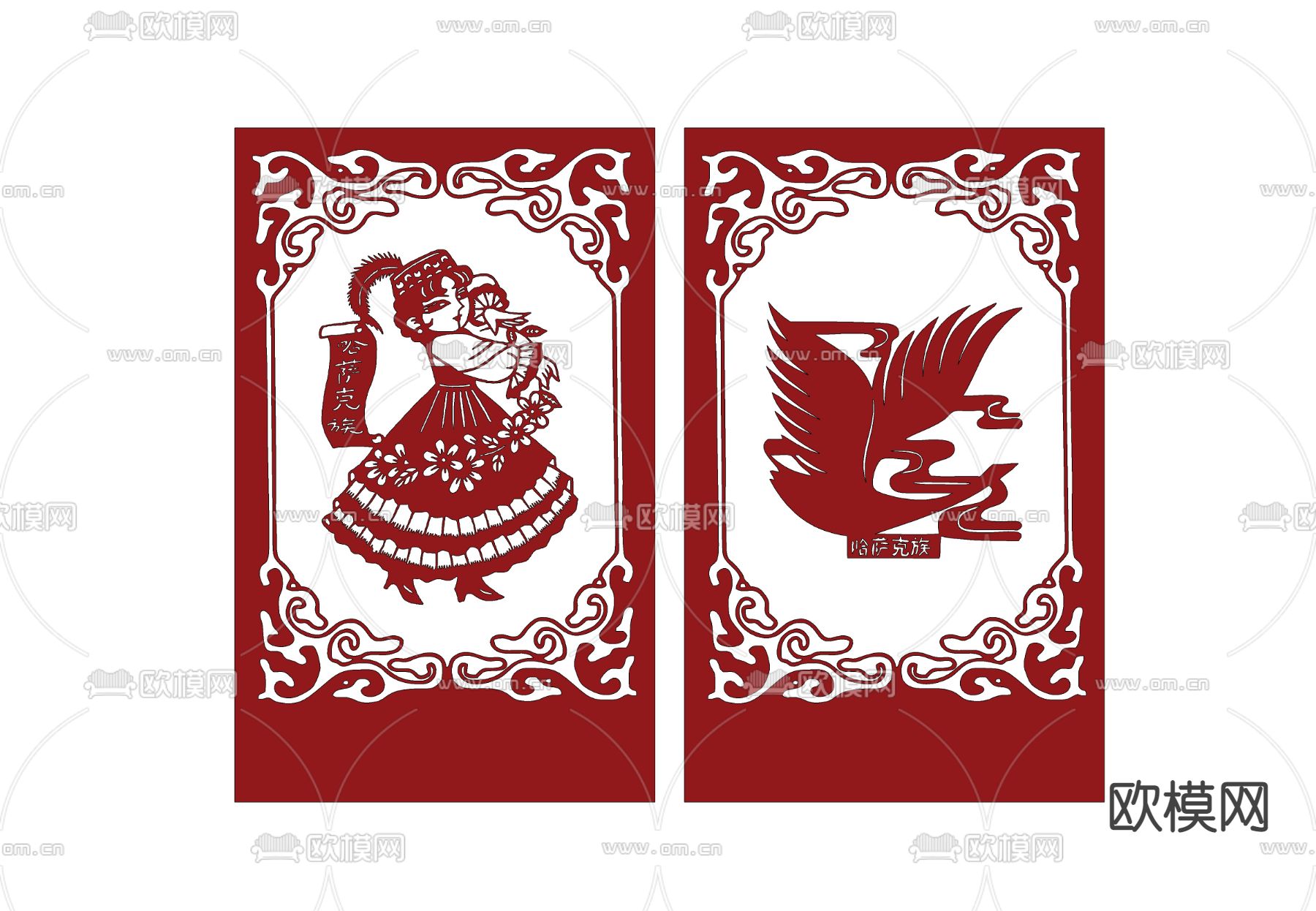 中式窗花 剪纸su模型下载