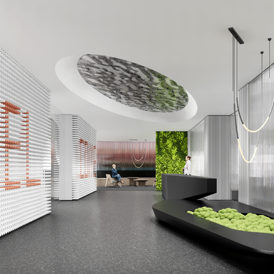  现代公司大堂 办公前厅su模型 