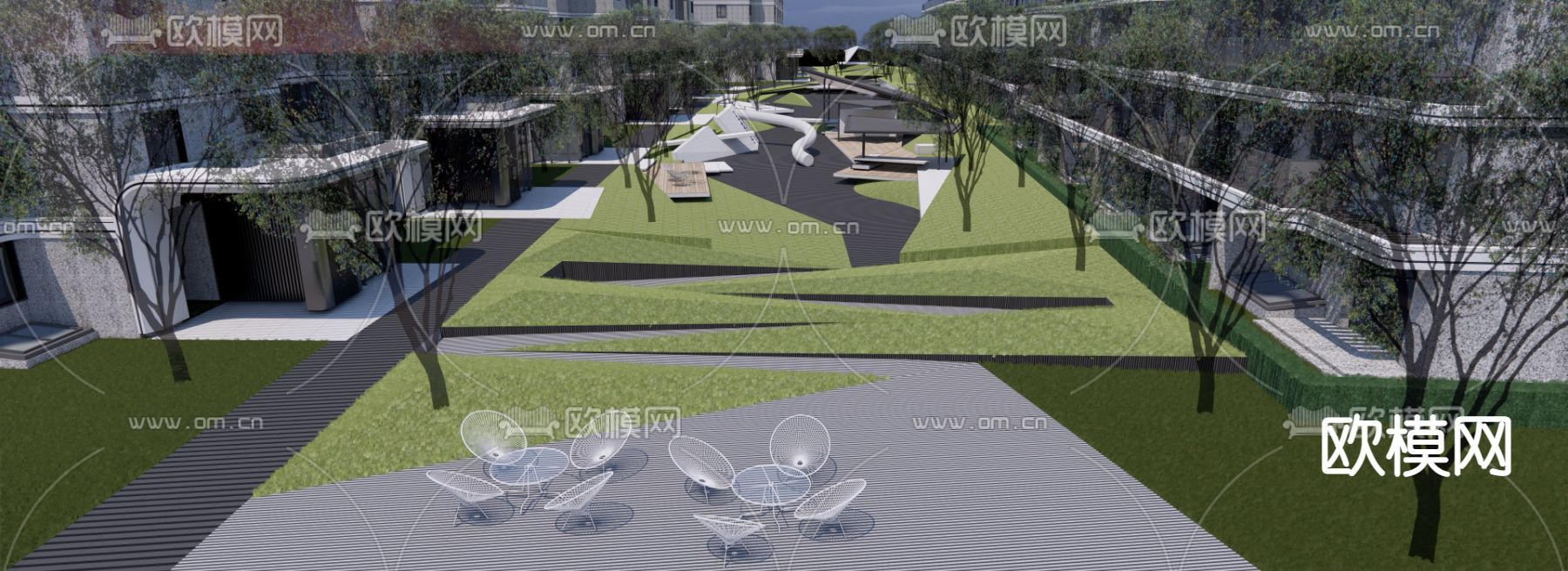 现代小区鸟瞰su模型下载（渲染图4）