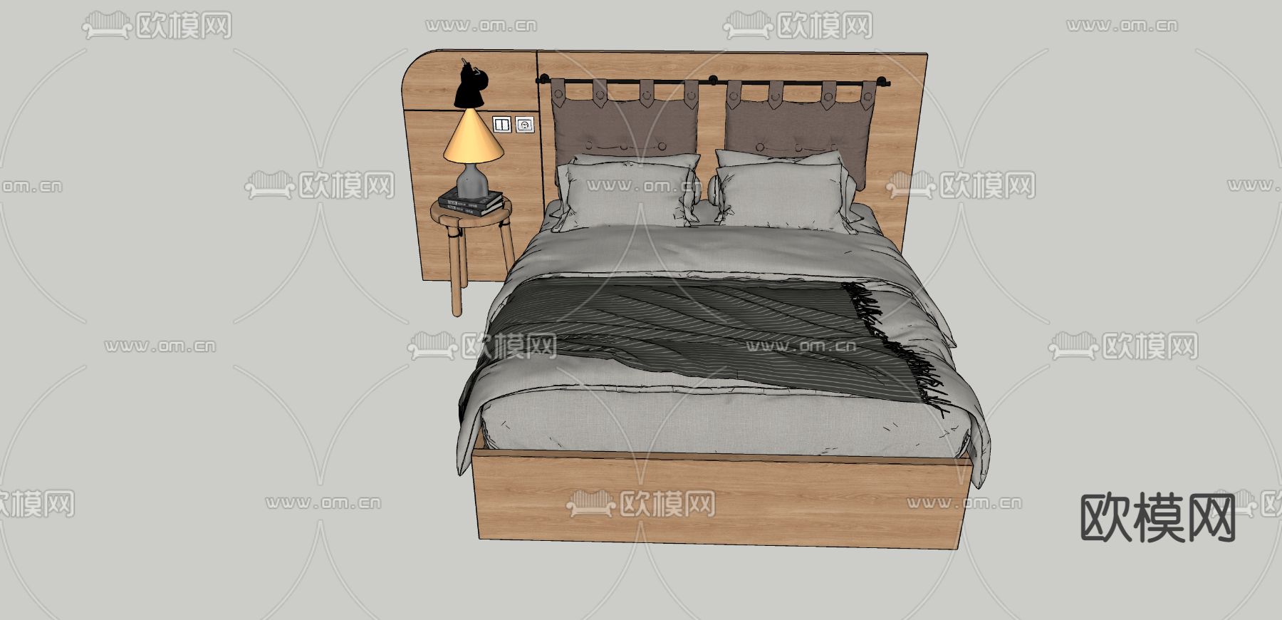 日式双人床su模型下载（渲染图3）