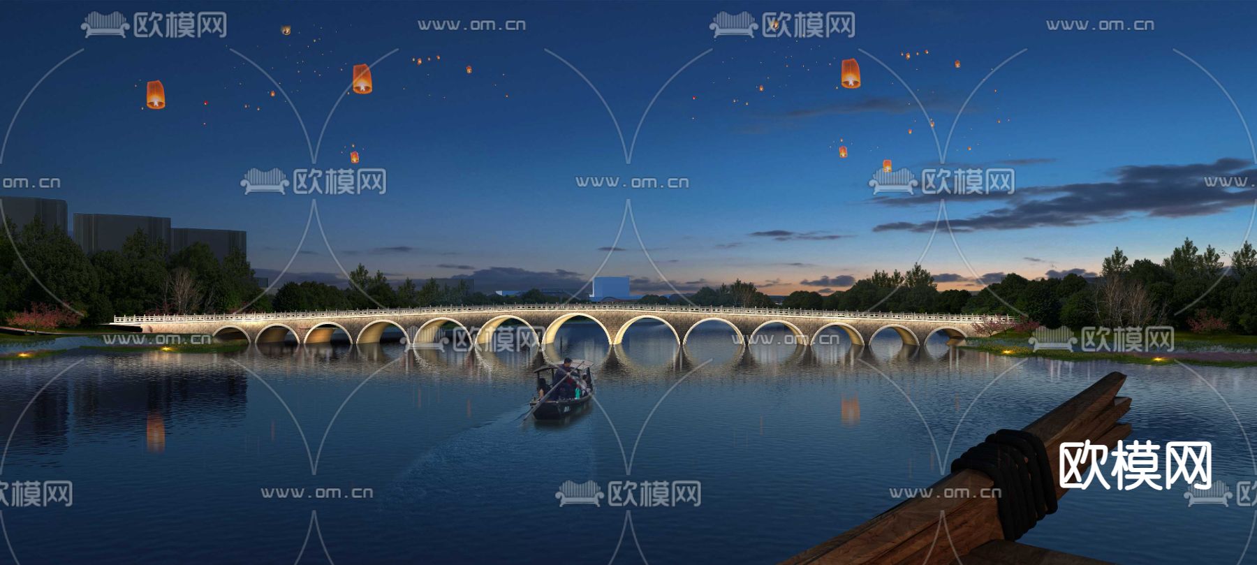 河流夜景 月亮洞桥psd下载