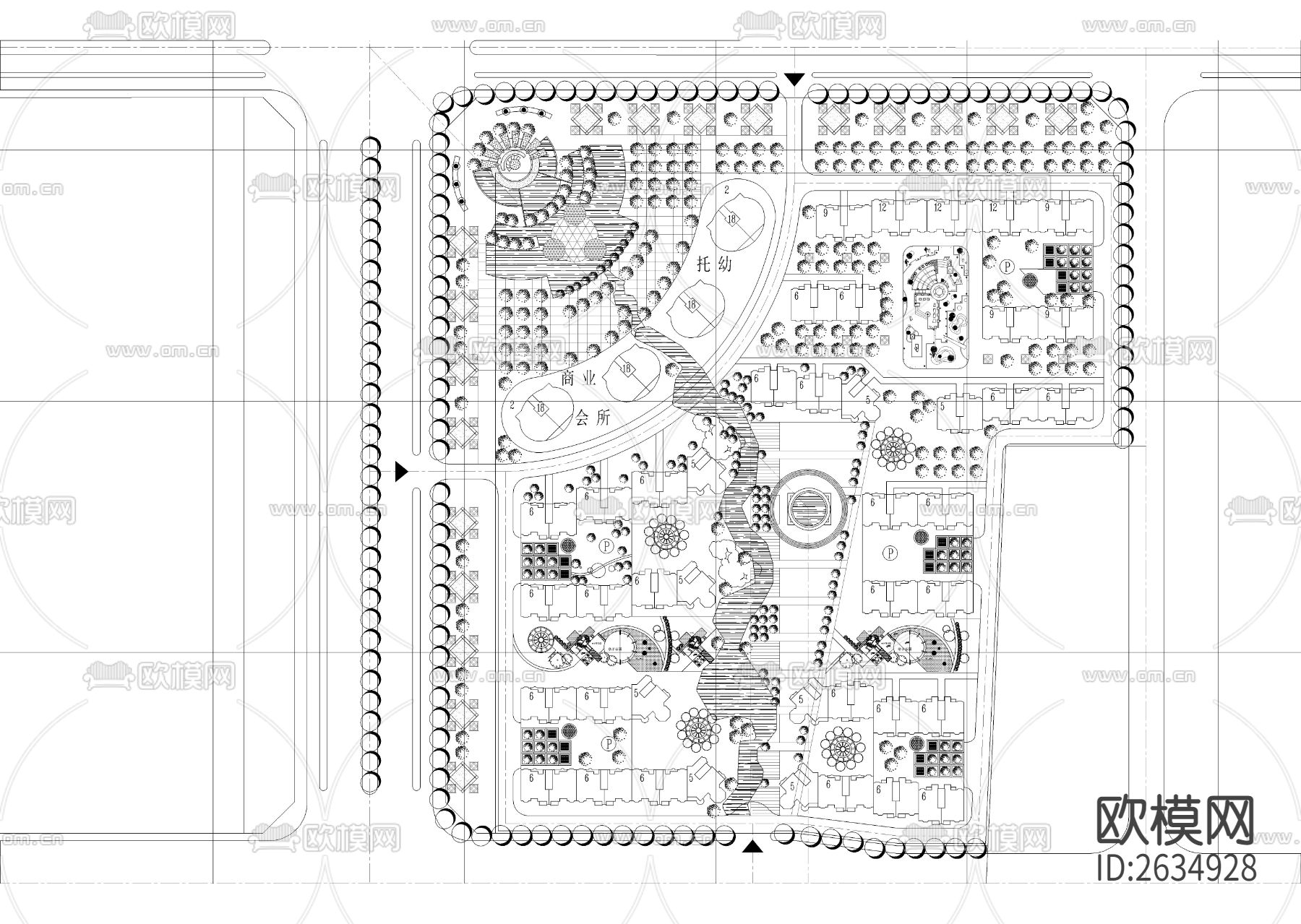 大型居住区规划cad施工图下载（渲染图2）
