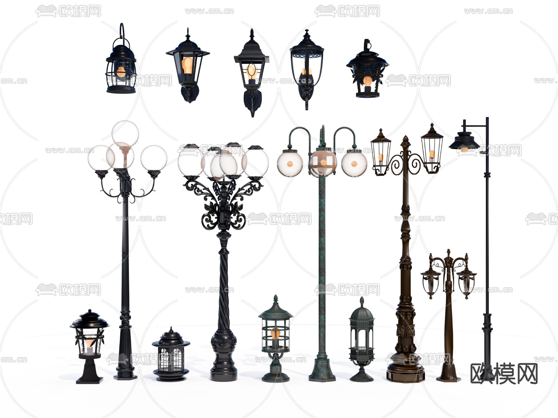 欧式复古景观路灯su模型下载（渲染图1）