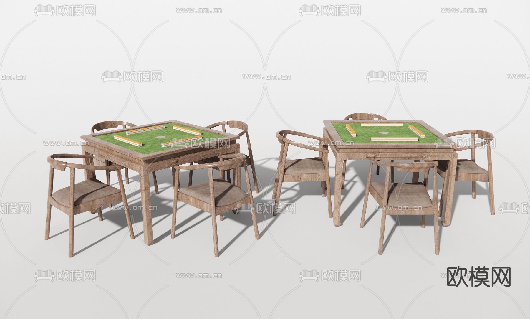 中式麻将桌椅su模型下载（渲染图1）