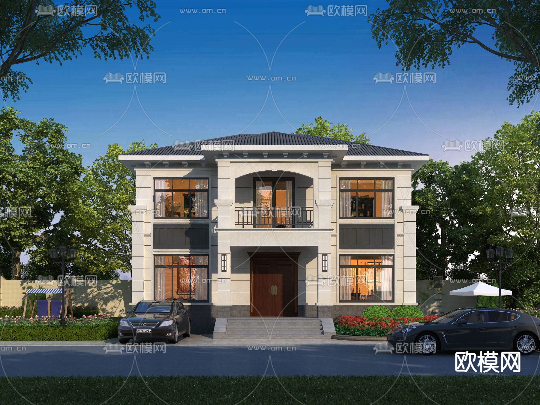 简欧别墅外观3d模型下载