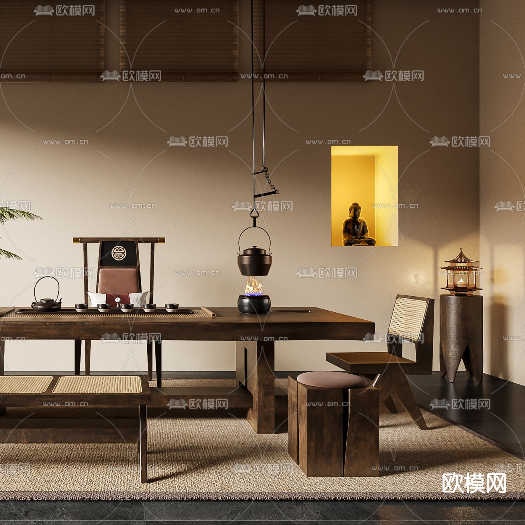 侘寂风茶室3d模型下载（渲染图3）