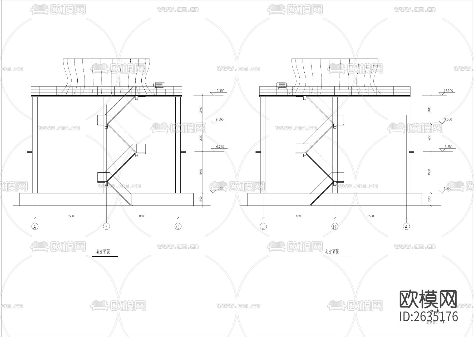 凉水塔CAD节点大样下载（渲染图6）