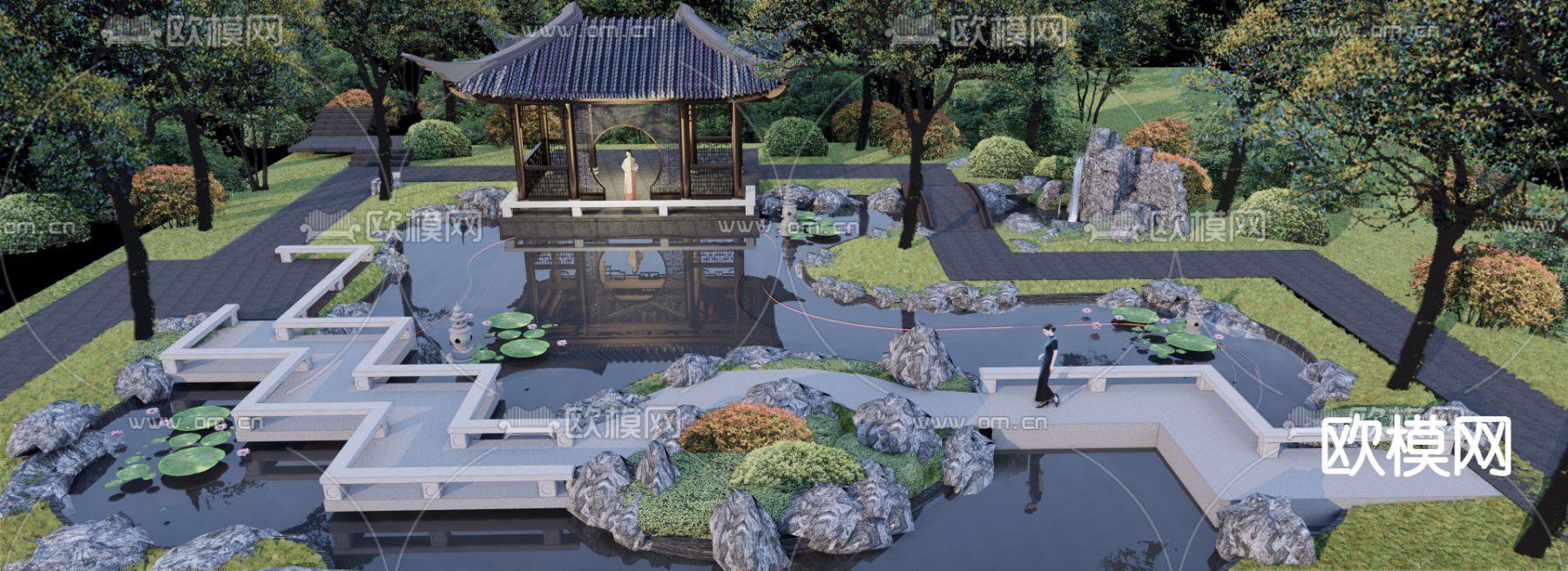中式山水园 亭子su模型下载（渲染图2）