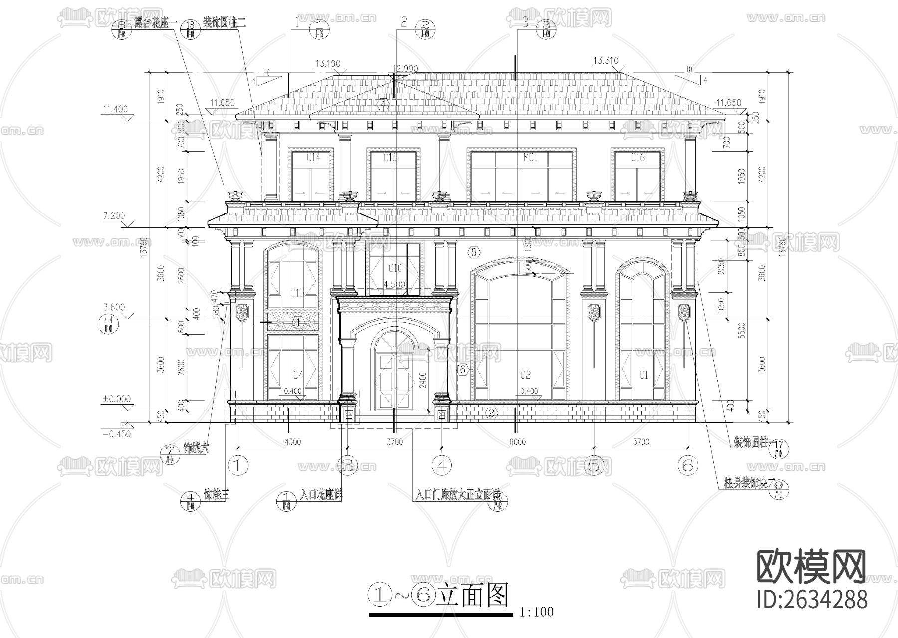 五百平三层欧式别墅CAD施工图下载（渲染图2）