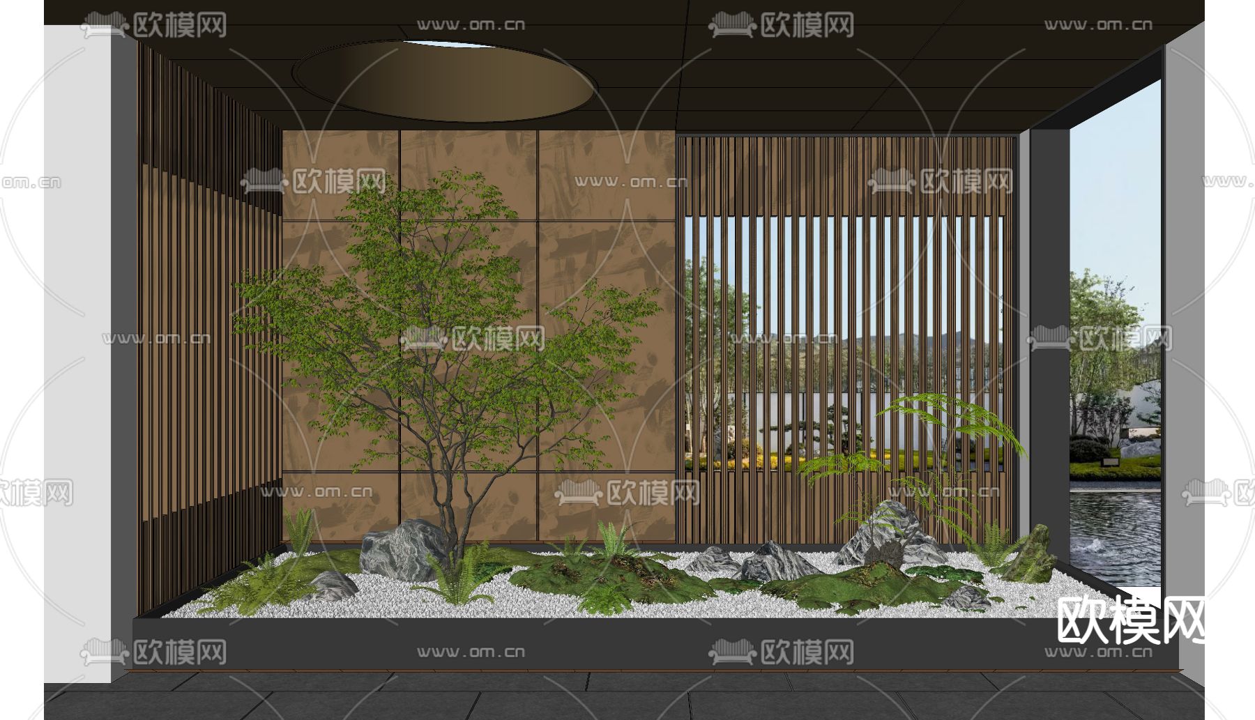 现代室内景观造景su模型下载（渲染图2）