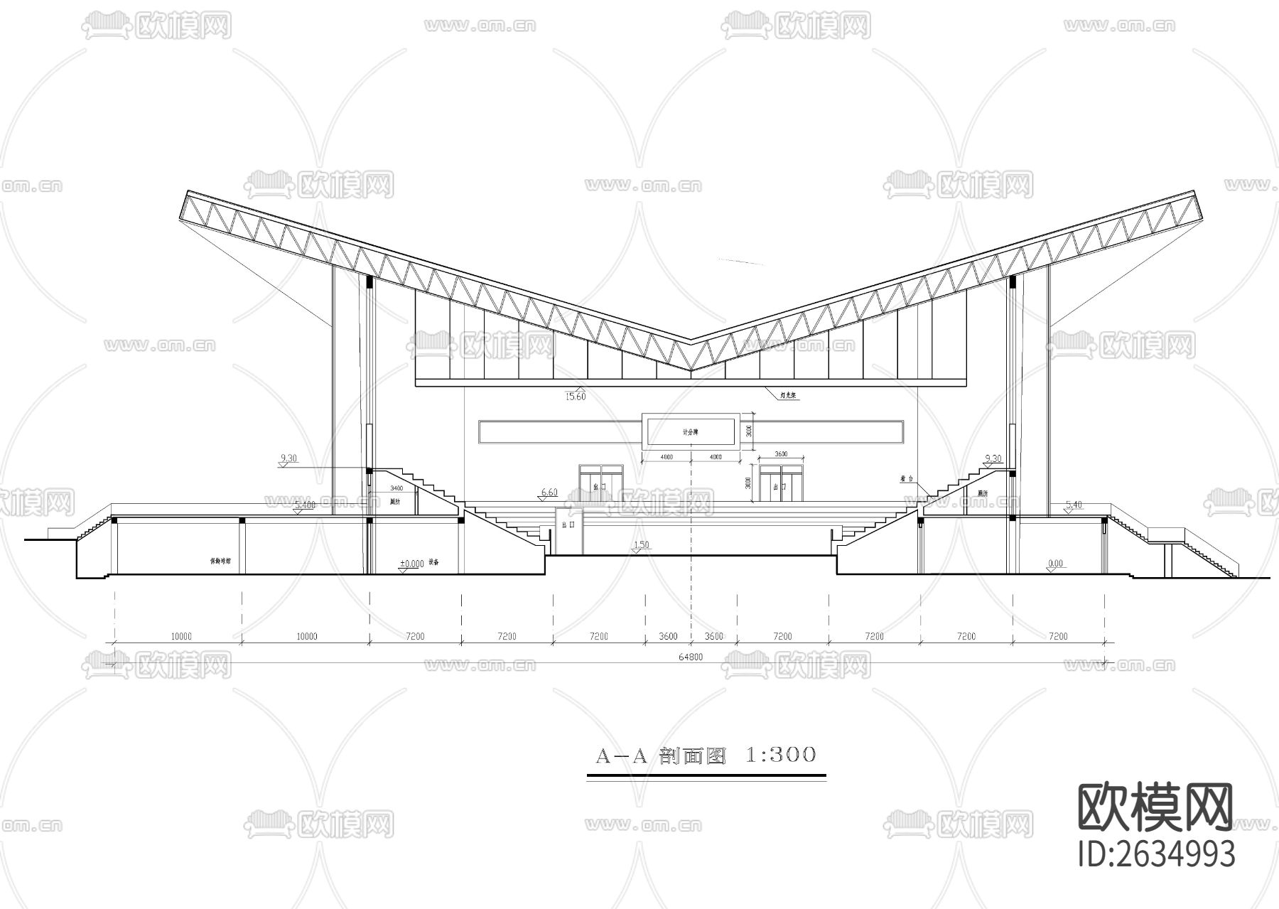 某公园内体育馆建筑cad施工图下载（渲染图6）