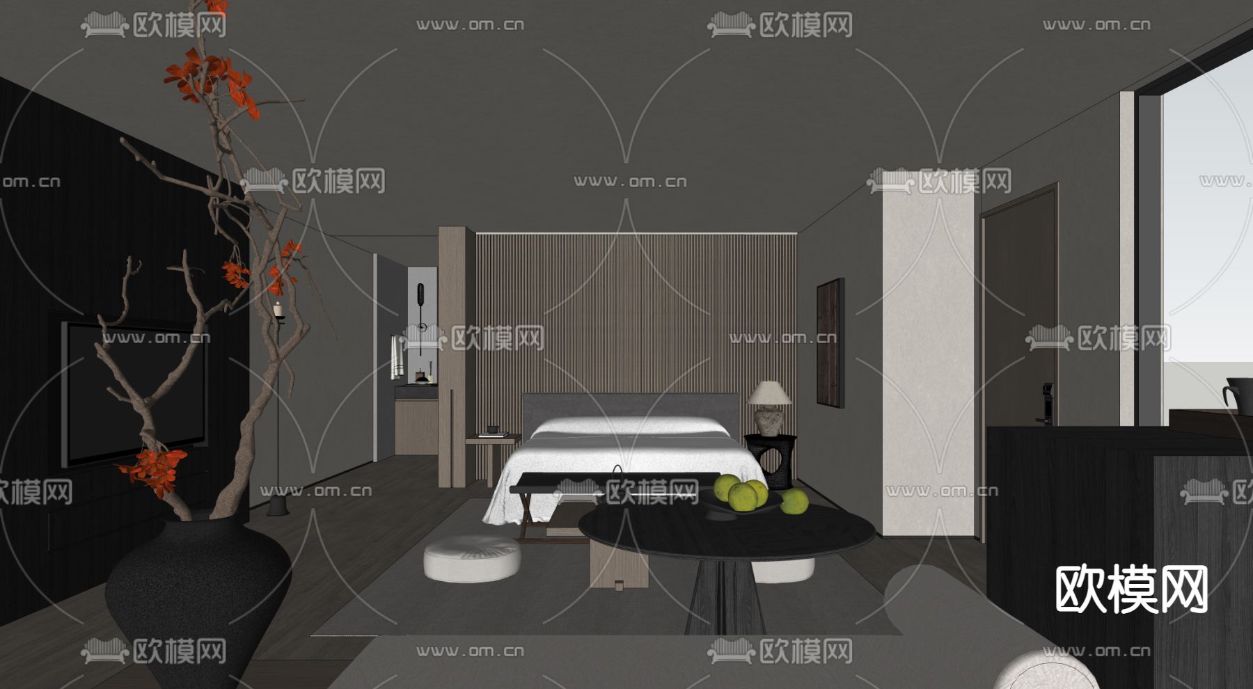 侘寂酒店客房su模型下载（渲染图3）