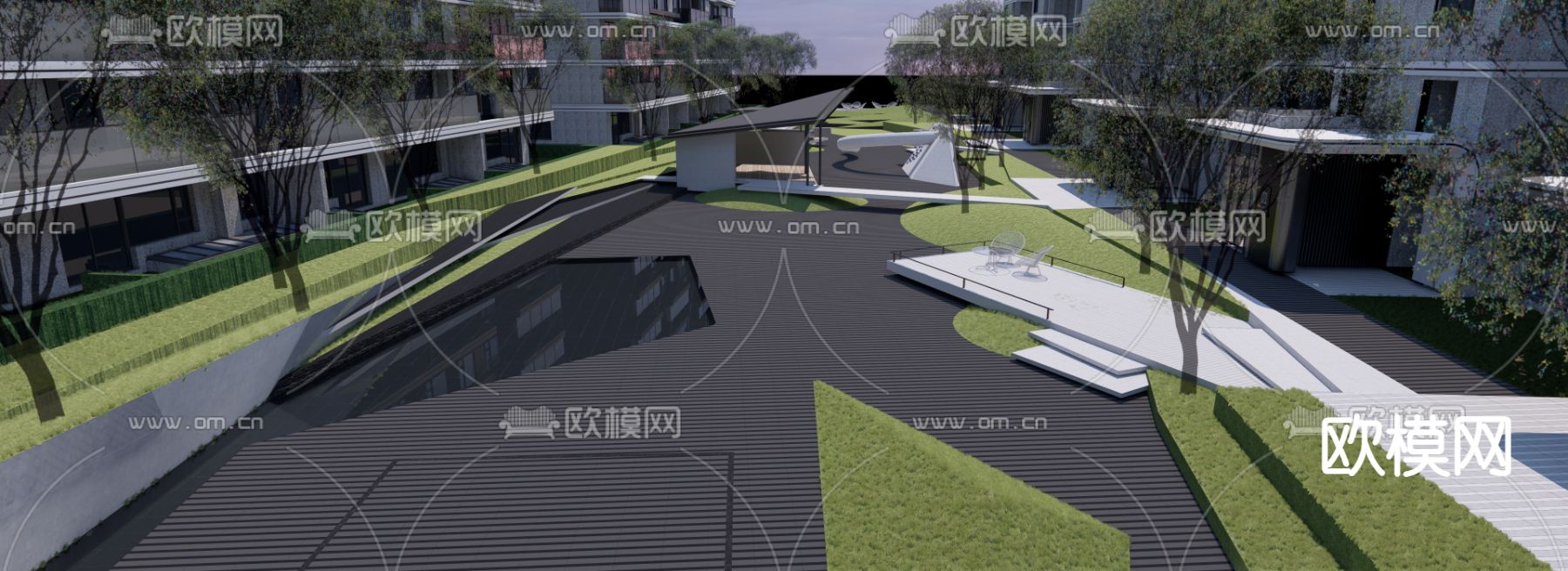 现代小区鸟瞰su模型下载（渲染图3）