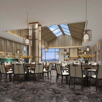  新中式自助餐厅su模型 