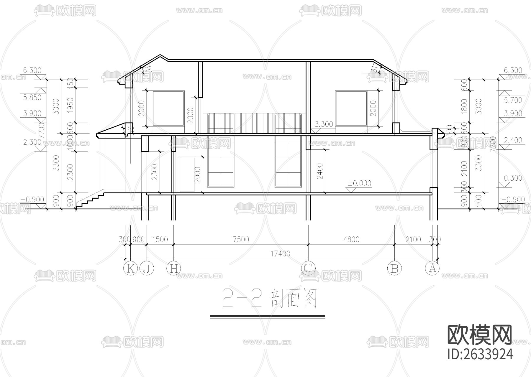 三百平二层法式别墅建筑cad施工图下载（渲染图5）