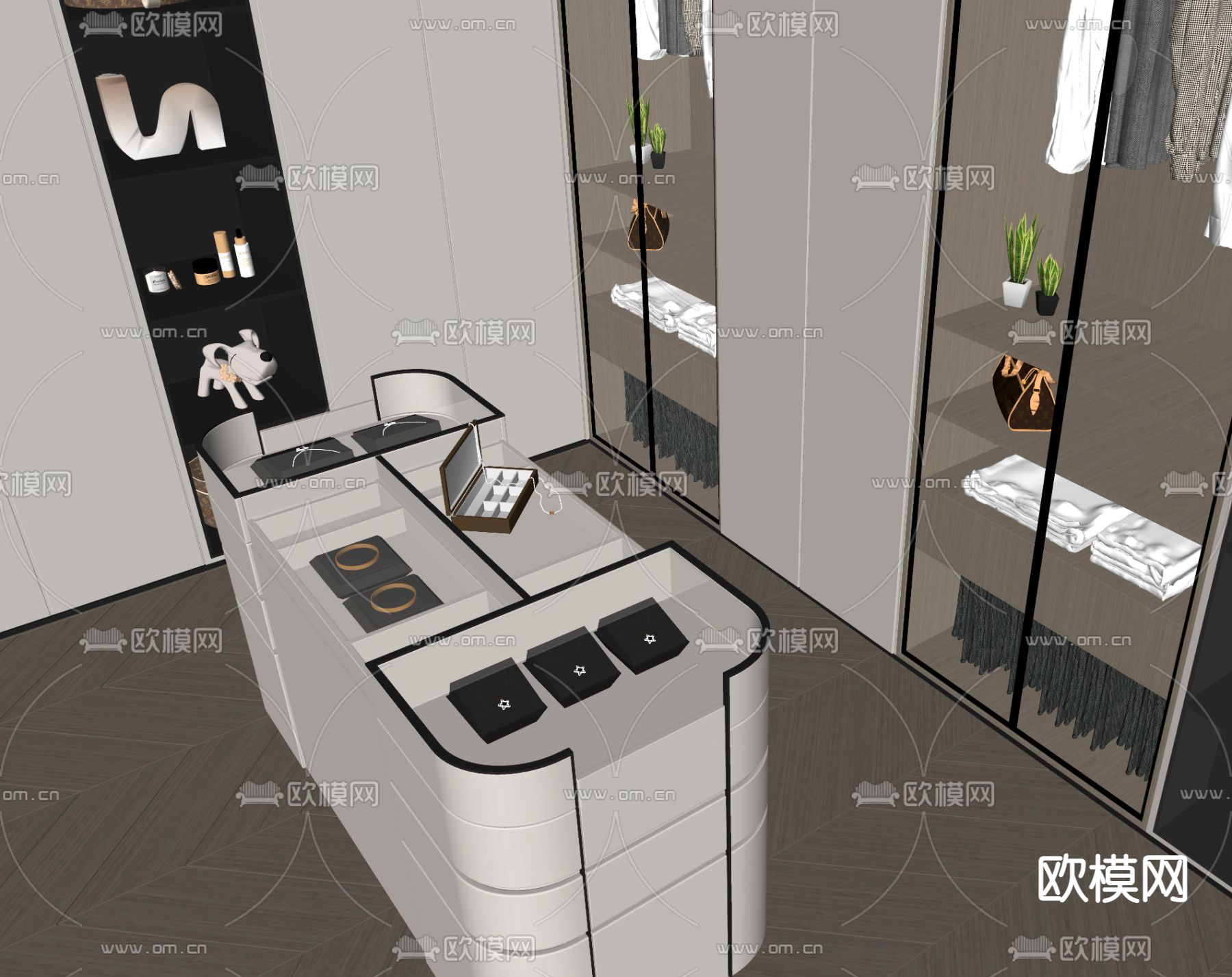 现代衣柜 首饰柜su模型下载（渲染图2）