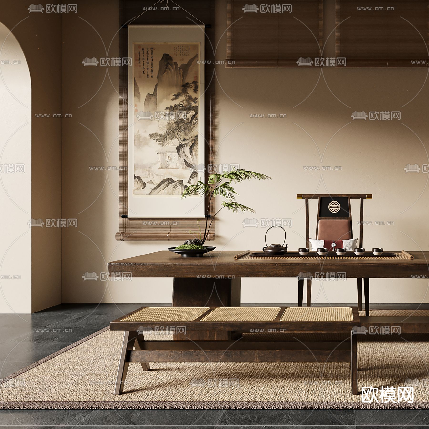 侘寂风茶室3d模型下载（渲染图2）