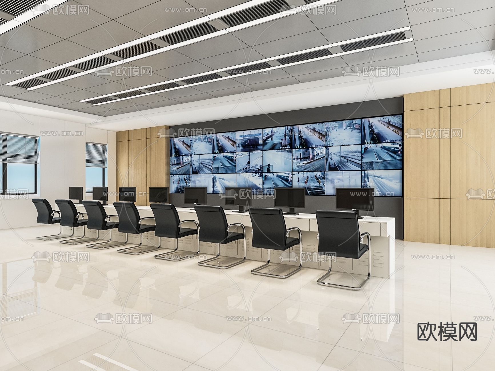 现代监控室su模型下载（渲染图1）