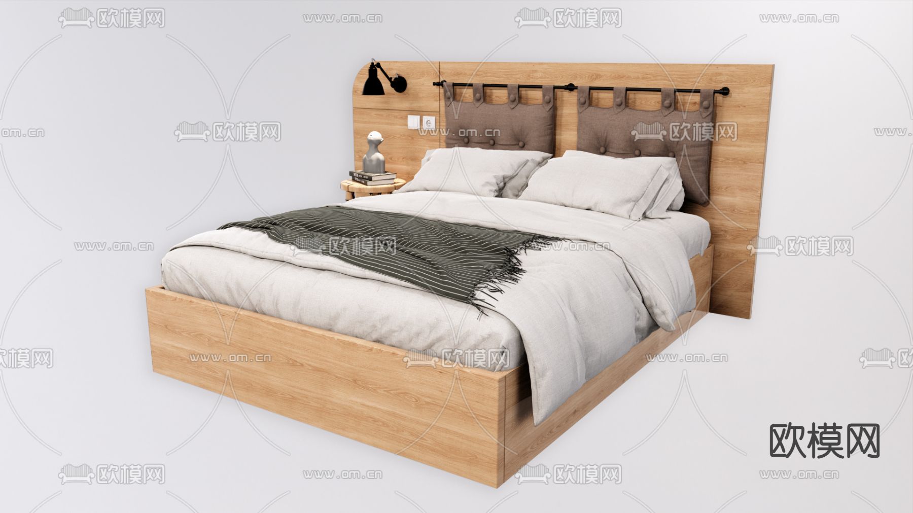 日式双人床su模型下载（渲染图1）