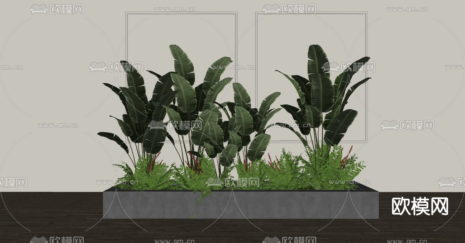 现代植物堆su模型下载（渲染图2）