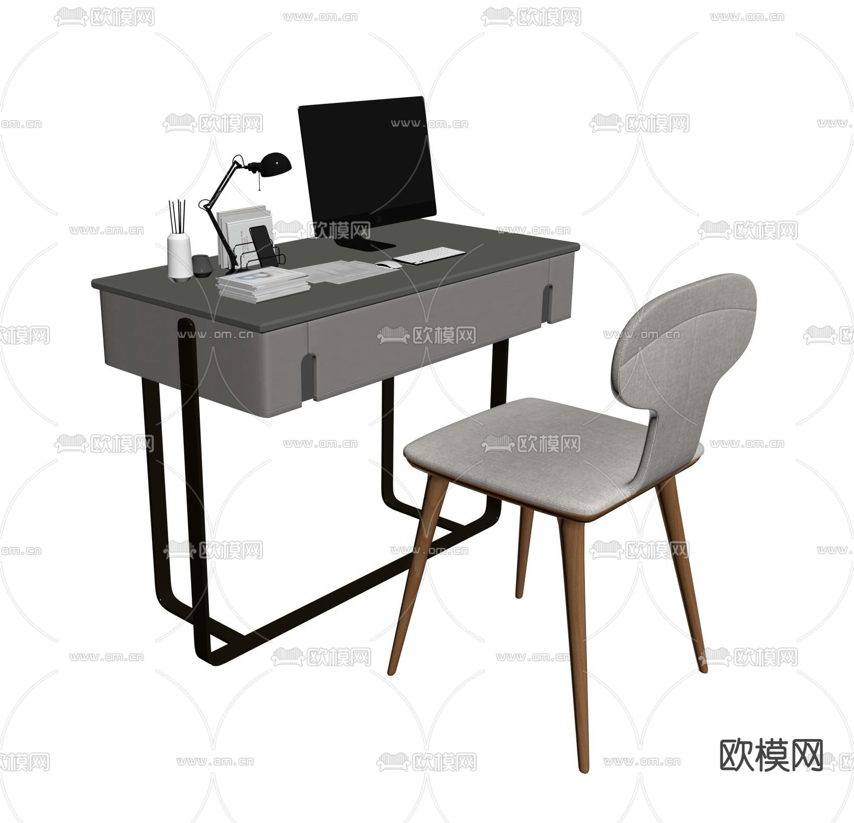 现代书桌su模型下载（渲染图2）