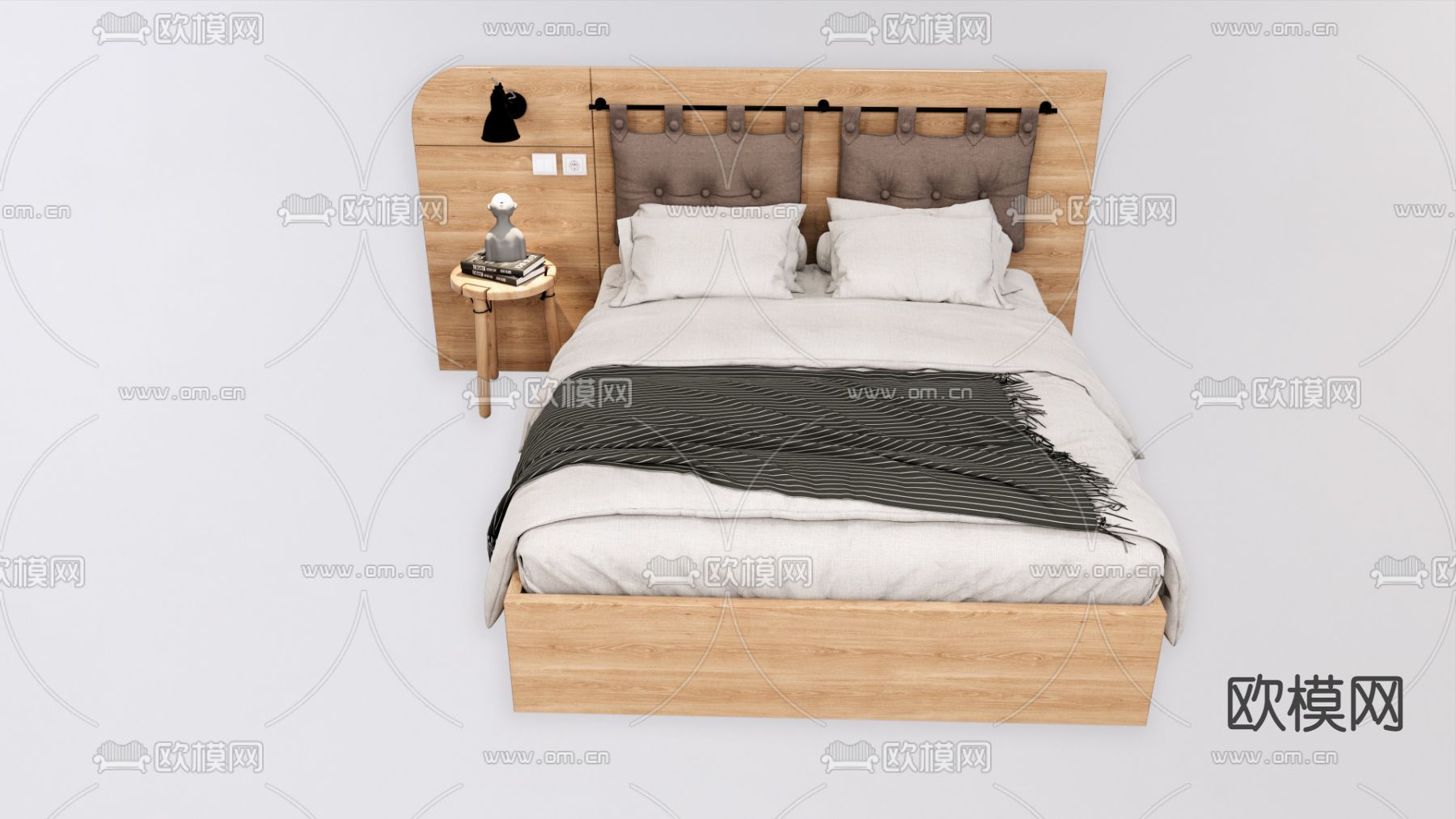 日式双人床su模型下载（渲染图2）