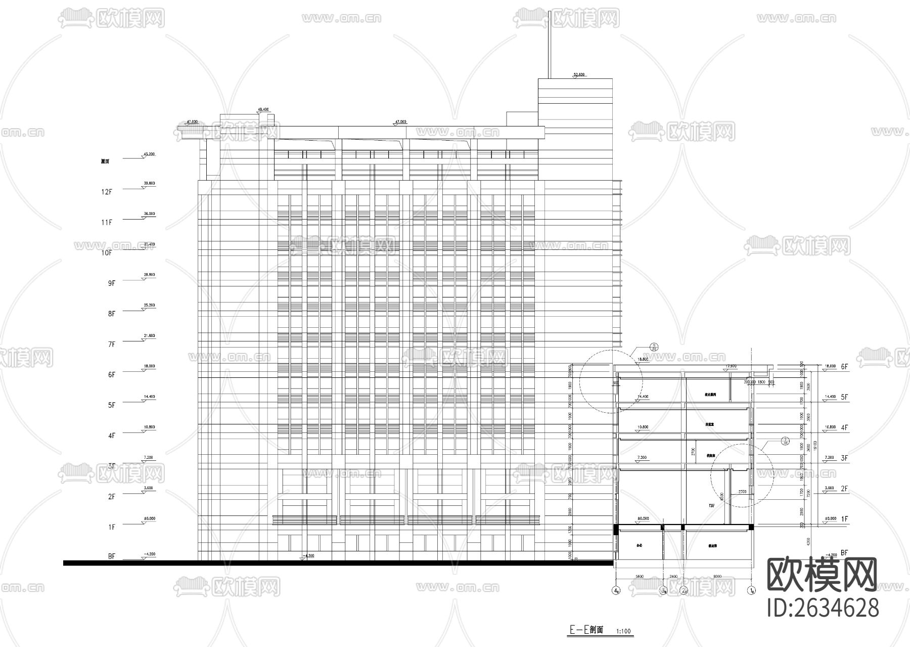 大学综合办公楼CAD施工图下载（渲染图8）