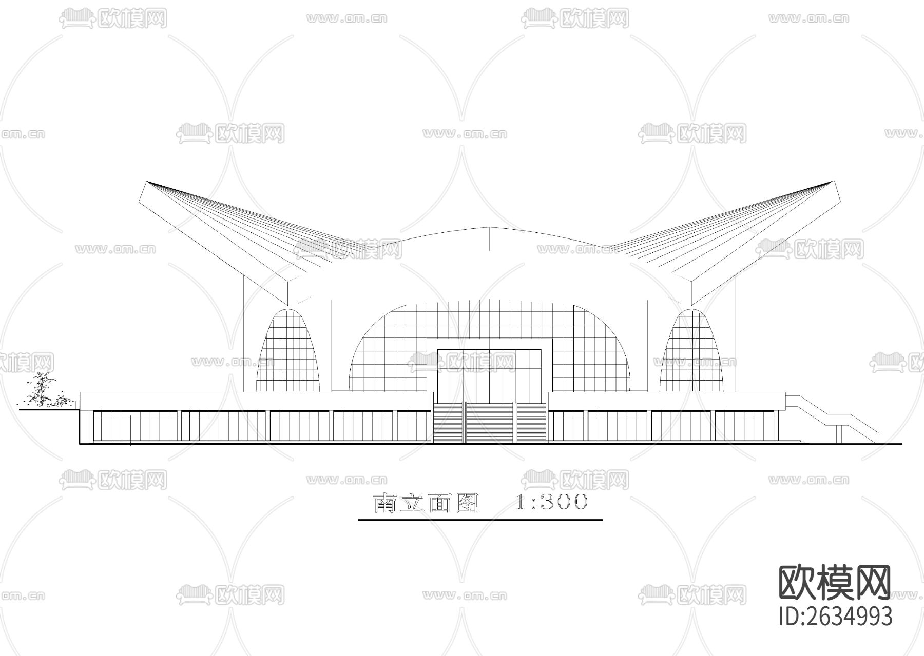 某公园内体育馆建筑cad施工图下载（渲染图8）