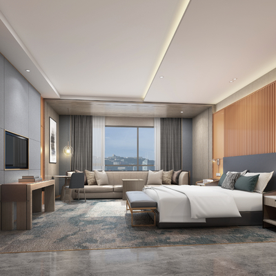  现代酒店客房su模型 