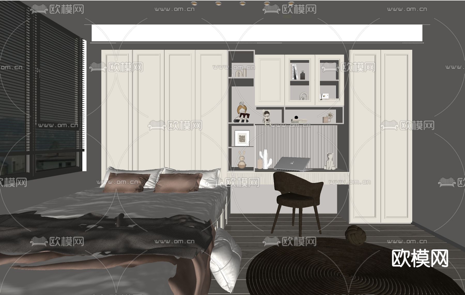 简欧榻榻米卧室su模型下载（渲染图2）