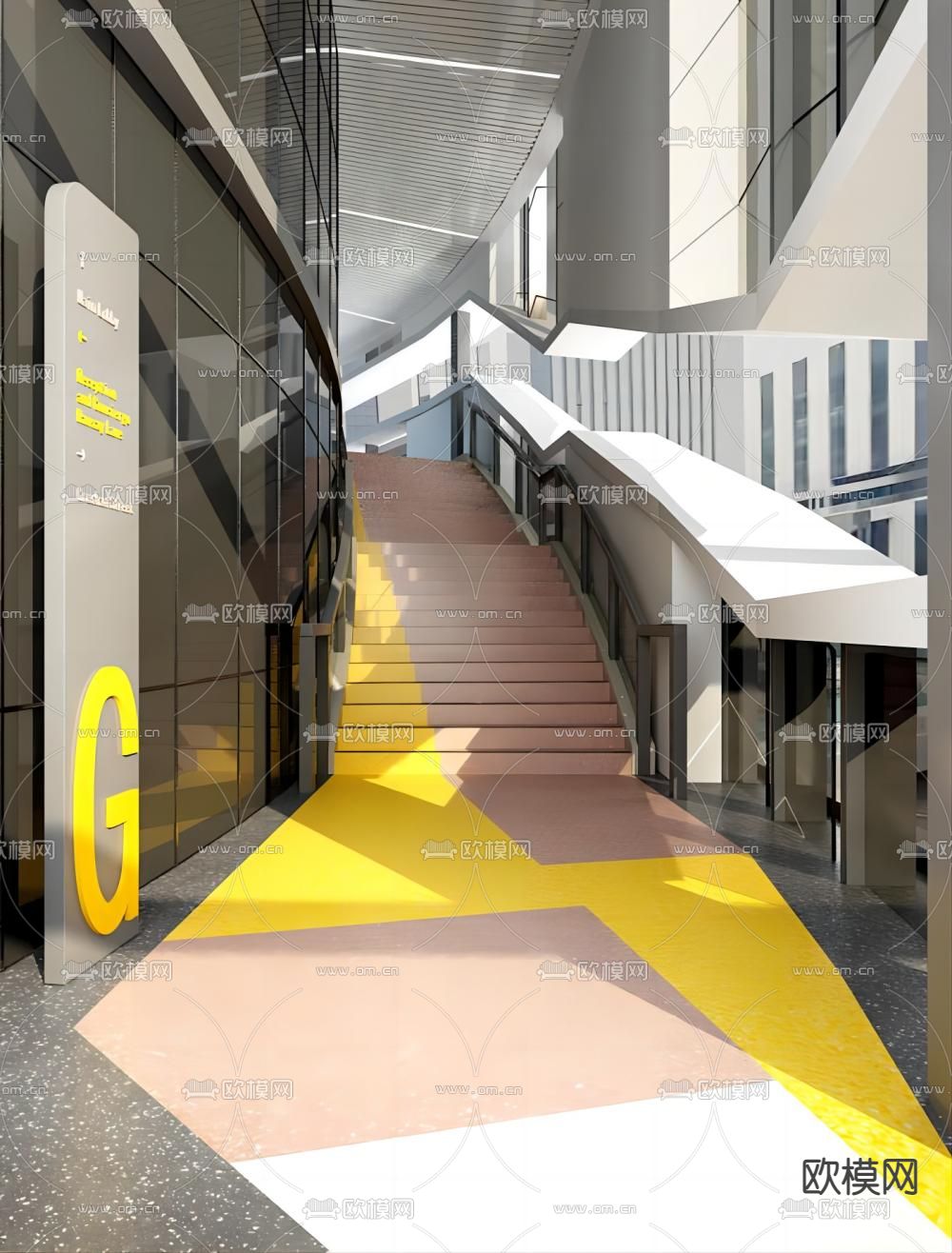 办公过道 室外走廊su模型下载（渲染图1）