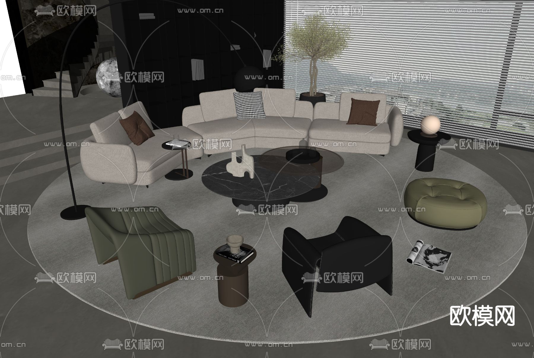 现代组合沙发su模型下载（渲染图2）